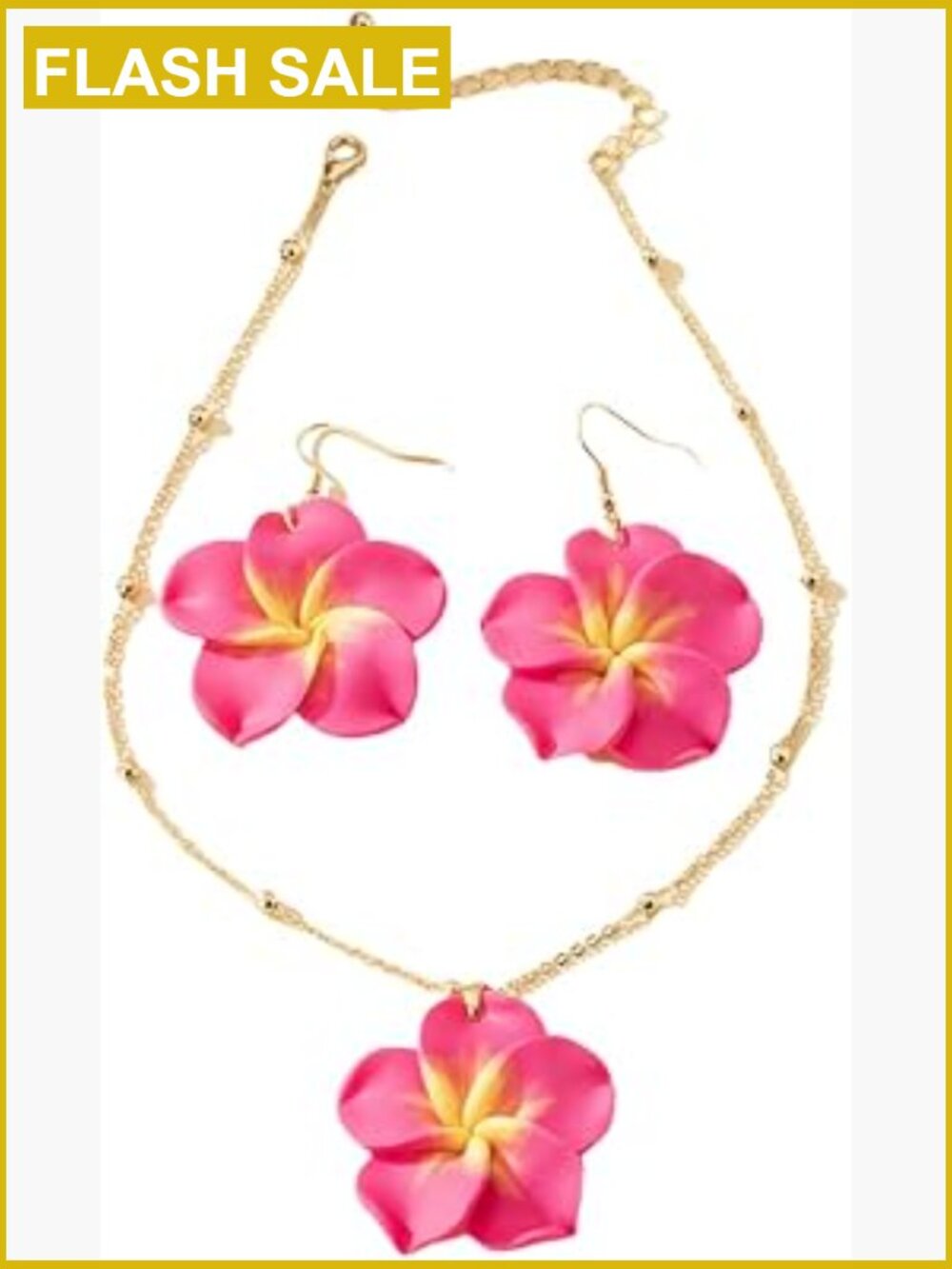Hawaiian Plumeria Polymer Clay Flower Necklace Earring Set Bohemian Handmade